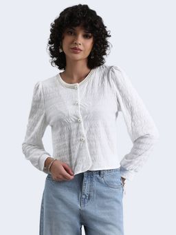 SHOWOFF - Women White Textured Top