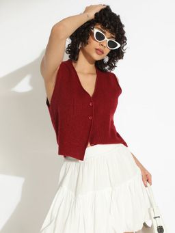 SHOWOFF - Women Red Textured Vest Top