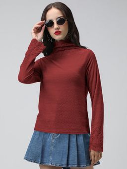 SHOWOFF - Women Maroon High Neck Top