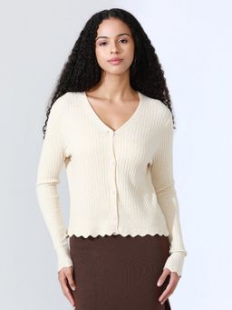 SHOWOFF - Women Beige Ribbed Top