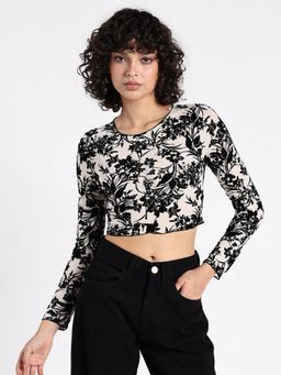 SHOWOFF - Women Floral White Fitted Crop Top