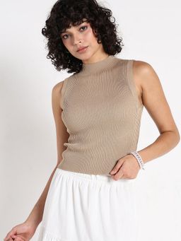 SHOWOFF - Women Beige Fitted Crop Top