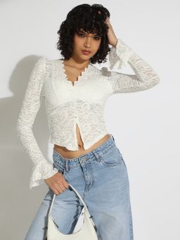SHOWOFF - Women Floral White Fitted Top