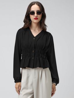 SHOWOFF - Women Black Cinched Waist Top