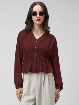 SHOWOFF - Women Maroon Cinched Waist Top