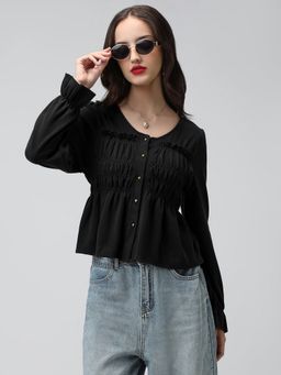 SHOWOFF - Women Black Cinched Waist Top