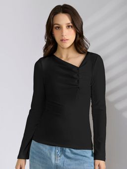 SHOWOFF - Women Black Fitted Top