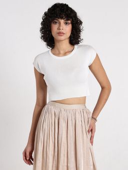 SHOWOFF - Women White Fitted Crop Top