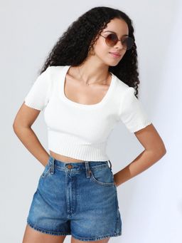 SHOWOFF - Women White Fitted Crop Top