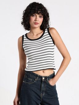 SHOWOFF - Women Striped White Tank Top