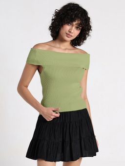 SHOWOFF - Women Green Fitted Top