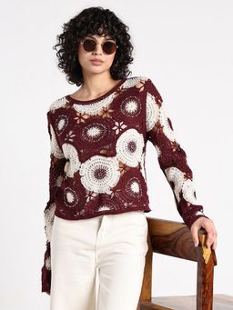 SHOWOFF - Women Floral Maroon Crochet Top
