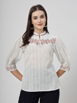COSMIC TRIO - Off White Embroidered Top