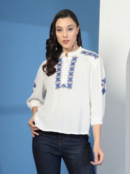 COSMIC TRIO - White Embroidered Top