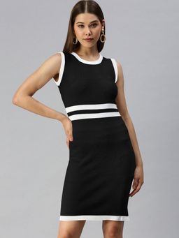 SHOWOFF - Women Black Solid Knee Length Dress