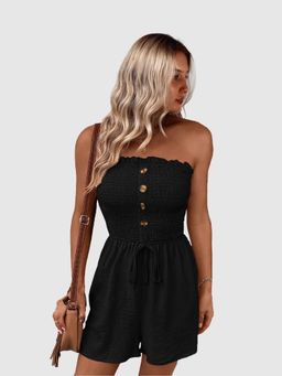 Outzidr - Black Smocked Tube Playsuit