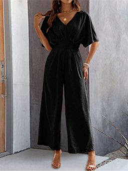 Outzidr - Black Kimono Sleeve Jumpsuit