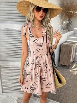 Outzidr - Pink Abstract Printed Tie Up Playsuit