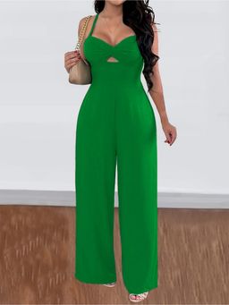 Outzidr - Green Halter Neck Sweetheart Jumpsuit
