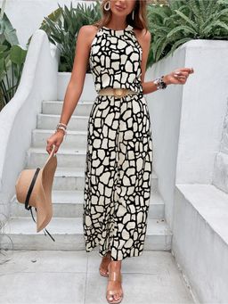 Outzidr - White Printed Sleeveless Jumpsuit