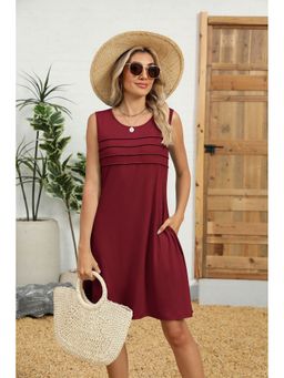 Outzidr - Maroon Solid Knee Length Dress