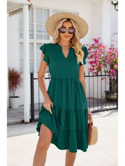 Outzidr - Green Solid Knee Length Dress