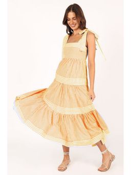 Outzidr - Yellow Stripes Midi Dress