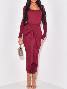 Outzidr - Women Red Solid Midi Dress