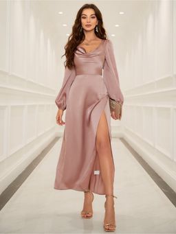 Outzidr - Nude Solid Maxi Dress