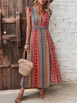 Outzidr - Multi-Color Printed Maxi Dress