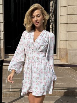 Outzidr - White Floral Mini Dress