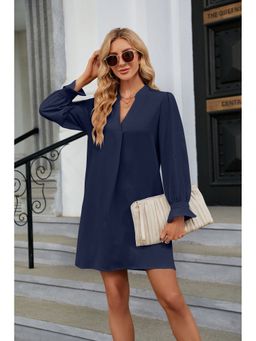 Outzidr - Navy Blue Solid Mini Dress