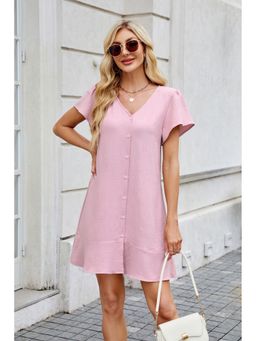 Outzidr - Pink Solid Mini Dress