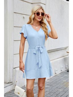 Outzidr - Women Blue Solid Mini Dress