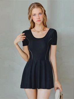 Outzidr - Black Women Solid Mini Dress