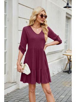 Outzidr - Solid Maroon Knee Length Dress
