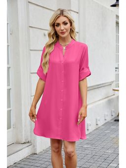 Outzidr - Pink Solid Mini Dress