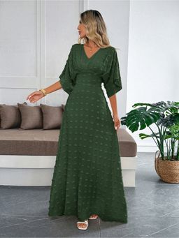 Outzidr - Olive Self Design Maxi Dress
