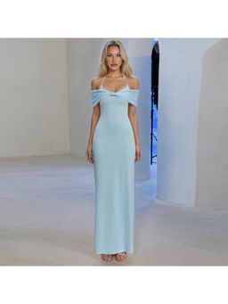 Outzidr - Blue Solid Maxi Dress