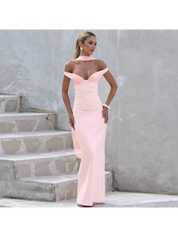 Outzidr - Pink Solid Maxi Dress