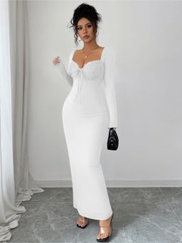 Outzidr - White Solid Maxi Dress