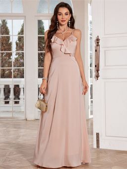 Outzidr - Peach Solid Maxi Dress