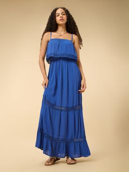 Outzidr - Women Blue Solid Maxi Dress