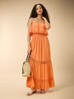 Outzidr - Orange Solid Maxi Dress