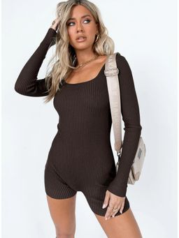 Outzidr - Black Ribbed Full Sleeve Playsuit