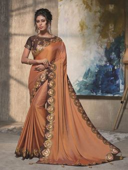 Odette - Orange Dual Tone Satin Silk Designer Saree with Unstitched Blouse