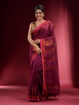 CHARUKRITI - Iris Purple with Zari Paisley Motif Saree with Unstitched Blouse