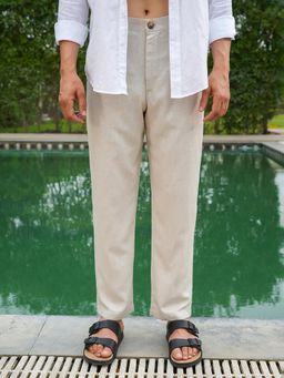 Perch - Natural Beige Solid Linen Trouser