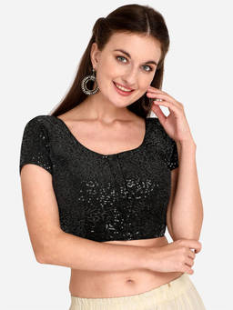 Amrutam Fab - Womens Sequences Work Black Net Stiched Blouse With Round Neck