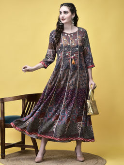 Shree - Women Liva Multicolour Ajrakh Print Dress